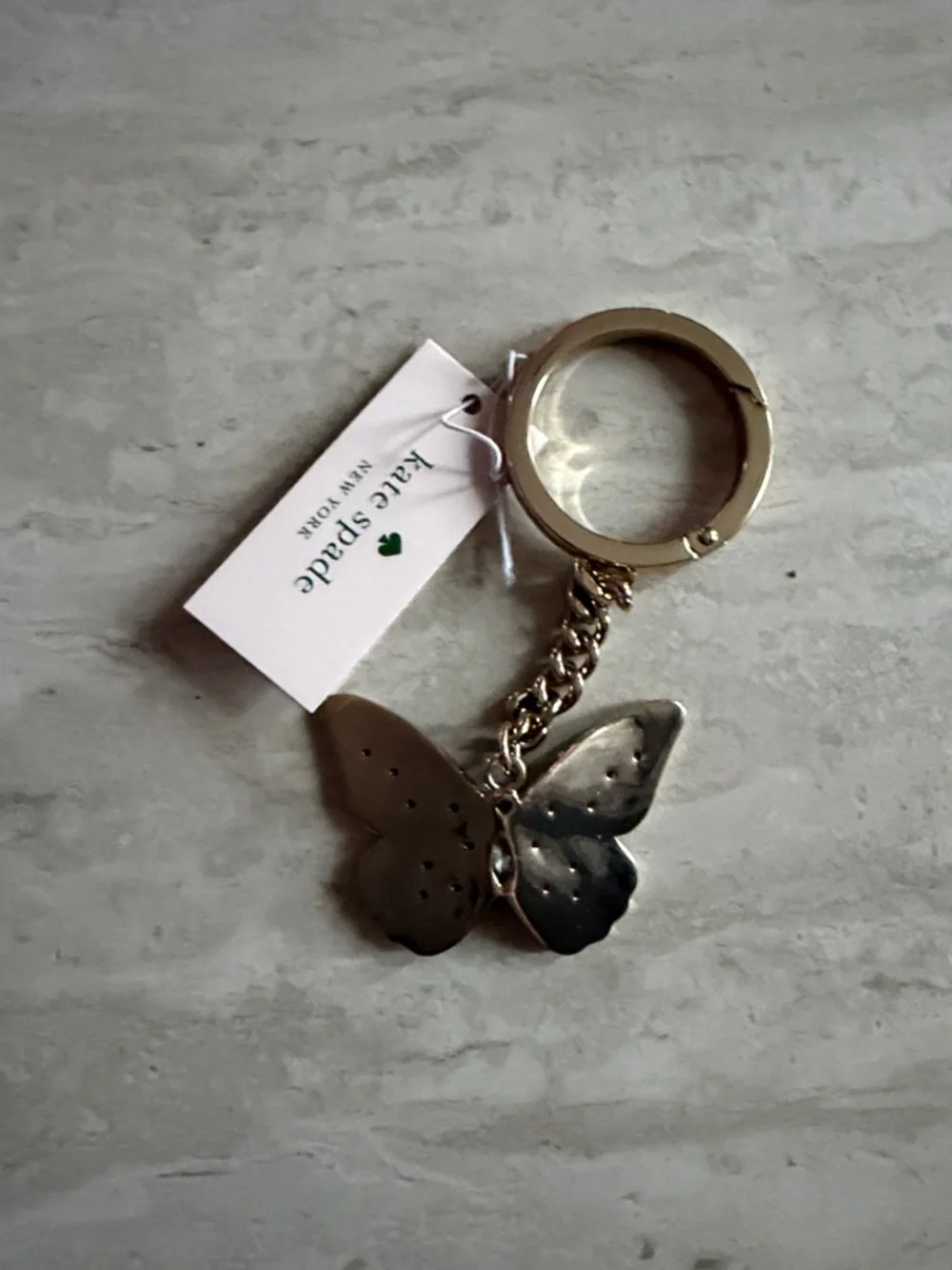 kate spade Gold Keyring with Blue Jeweled Butterfly Charm - Picture 3 of 3
